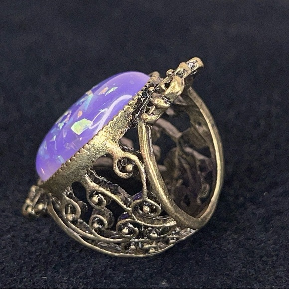Purple Filigree Cocktail Ring Goth Retro Costume 6.5-7 Ornate Party - Picture 6 of 9